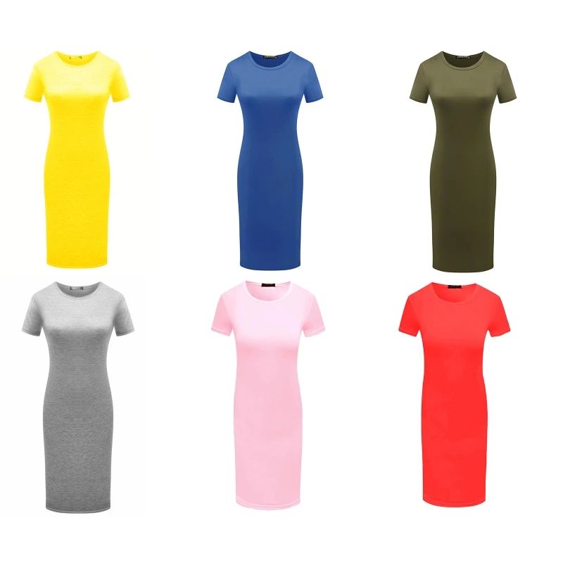 Solid color short sleeved buttocks wrapped dress纯色连衣裙女