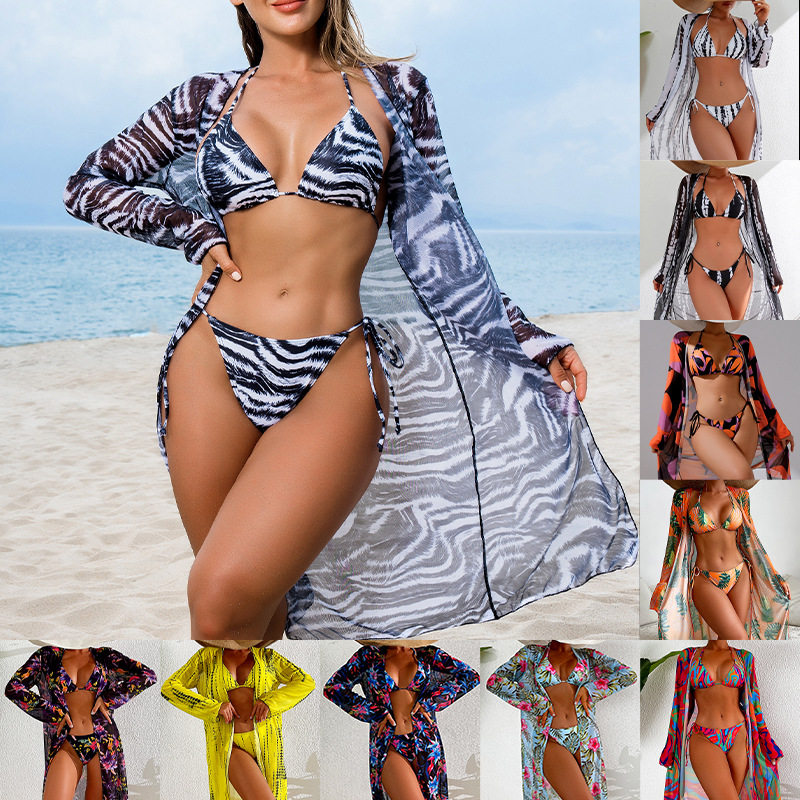 Sexy printed bikini swimsuit three piece set性感比基尼三件套