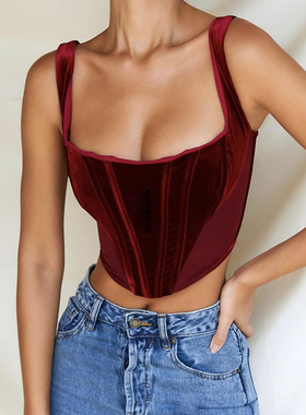 Sexy Slim-Fit Fishbone Velvet Tank Top女性感修身鱼骨丝绒背心