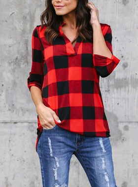 Printed V-Neck Long Sleeve Loose Blouse印花V领长袖宽松女衬衫