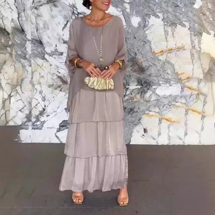 sleeve round neck Solid 纯色蝙蝠袖 bat dress 圆领连衣裙 color