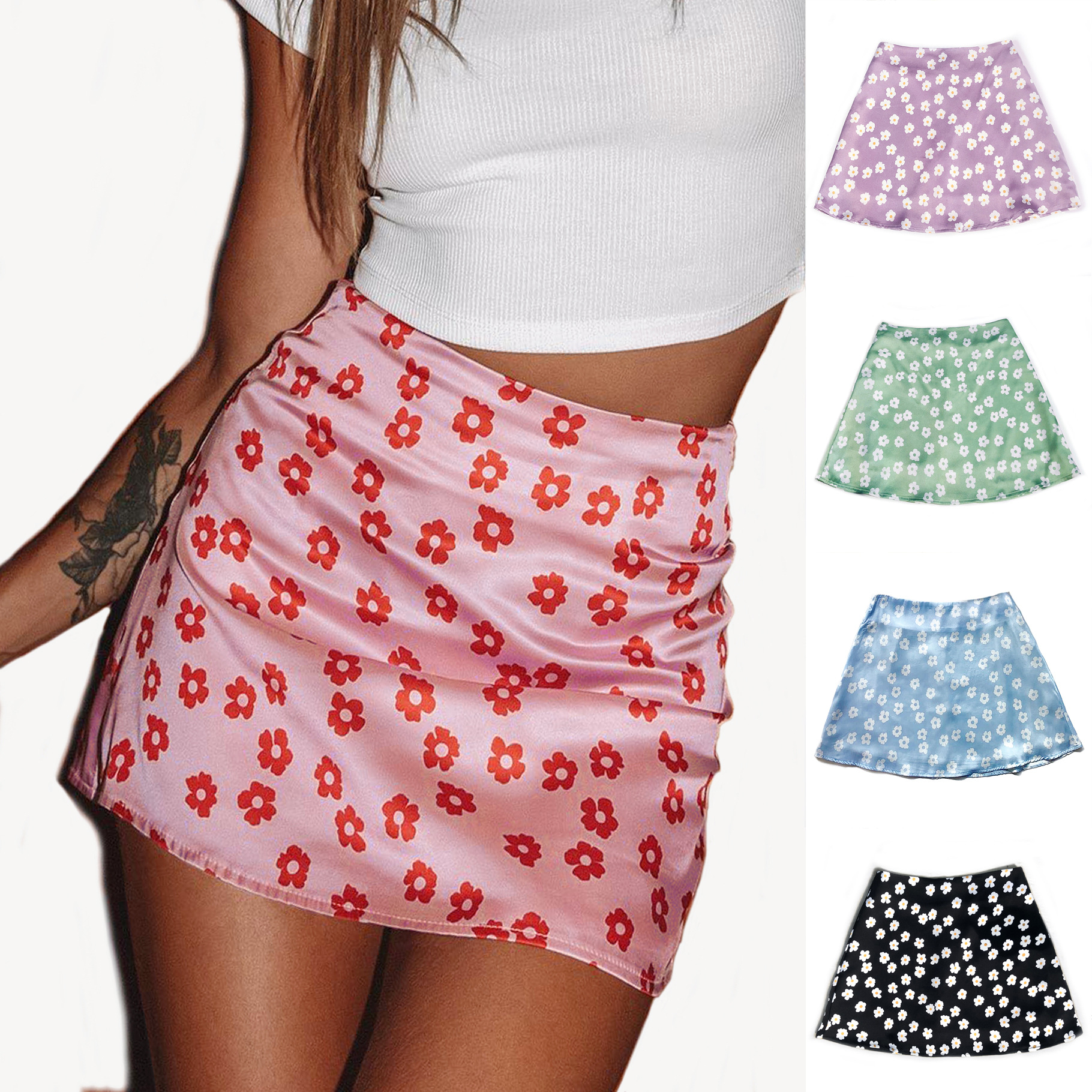 Summer High Waist Print Zip A-Line Skirt女高腰印花拉链A字裙