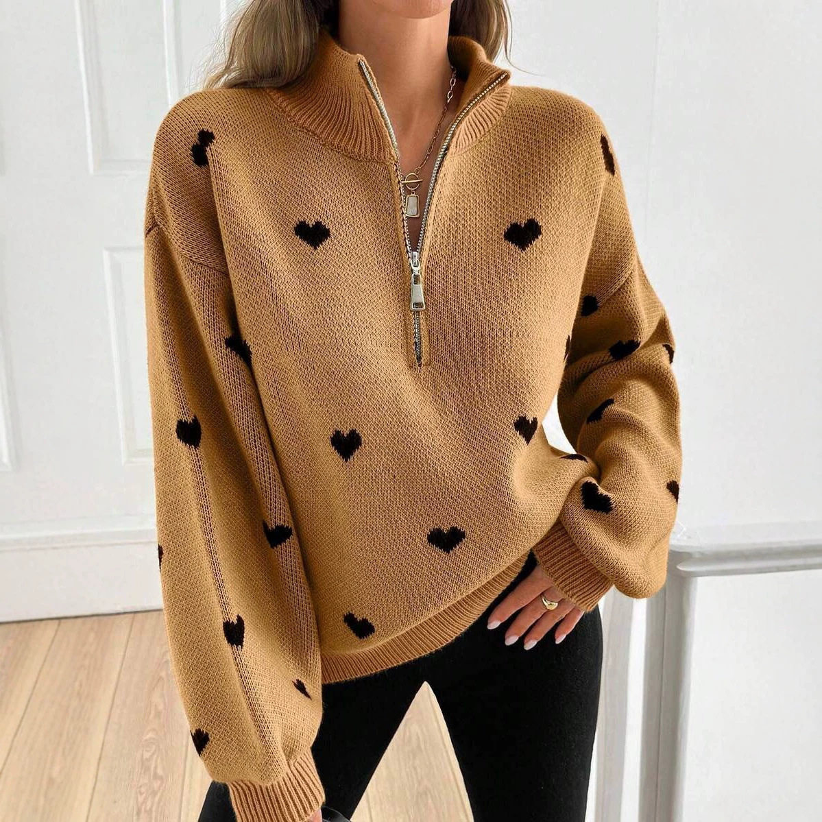 High neck long sleeved zipper sweater  高领长袖拉链毛衣女