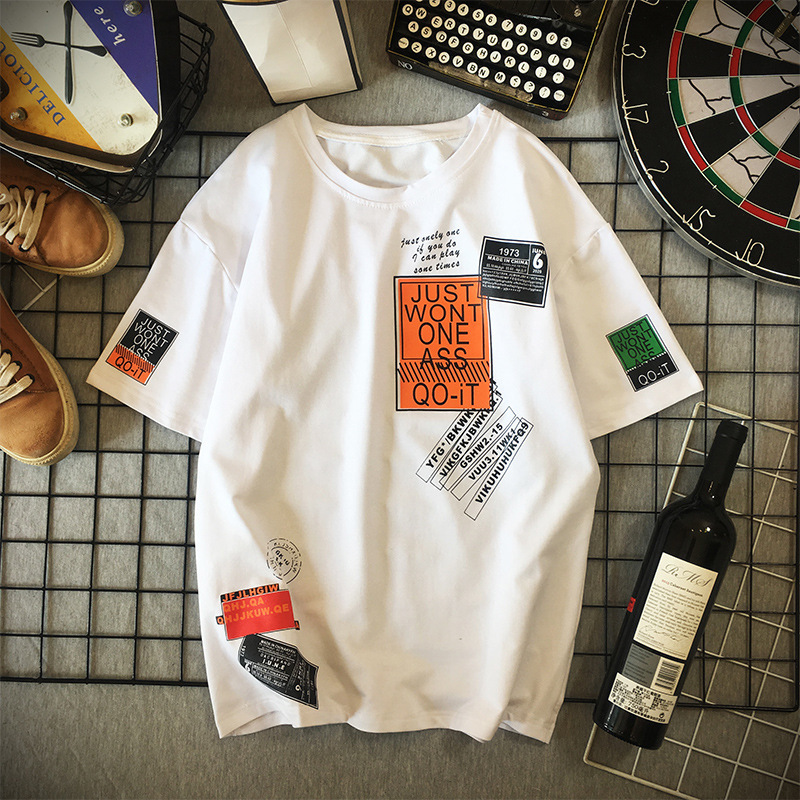 Crew Neck Letter Print Mid Sleeve Top夏圆领字母印花中袖上衣