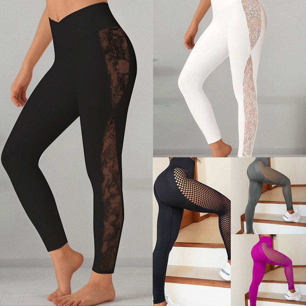 Slimming lace patchwork yoga pants 女士修身蕾丝拼接瑜伽长裤