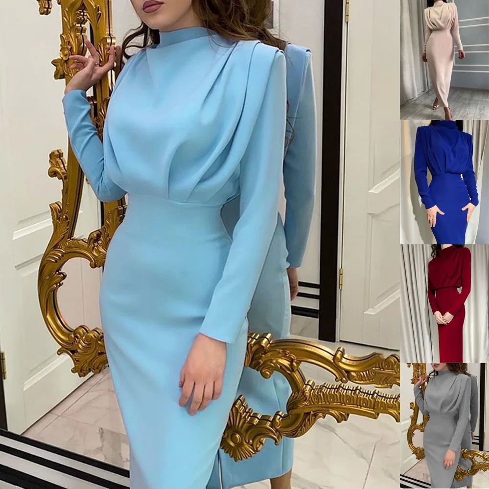 Solid color high neck hip hugging dress 高领收腰包臀连衣裙女