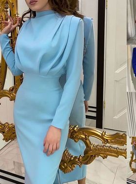 Solid color high neck hip hugging dress 高领收腰包臀连衣裙女