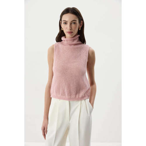 High neck sleeveless casual T-shirt for women高领无袖休闲T恤
