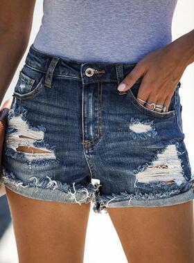 Frayed Hole Curly Edge Women's Summer Shorts磨破洞卷毛边短裤