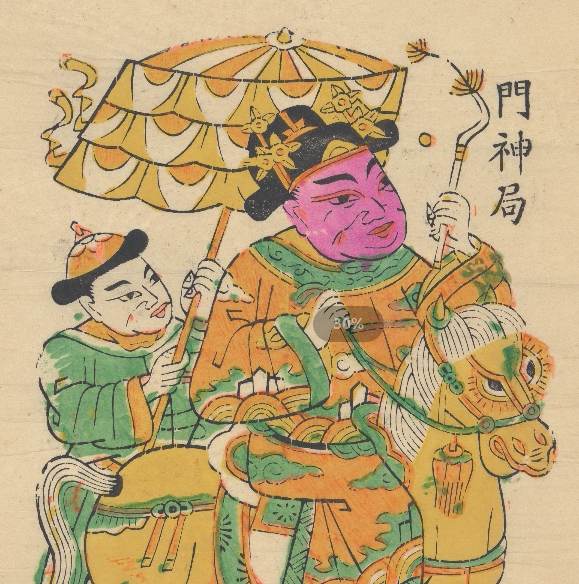 现代状元骑马门神(左)彩印木刻年画 高清电子图片装饰喷绘素材