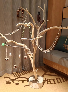 鸟站架树枝树杆鹦鹉站架树干原木站杆树杈秋千鸟笼实装饰木灯架