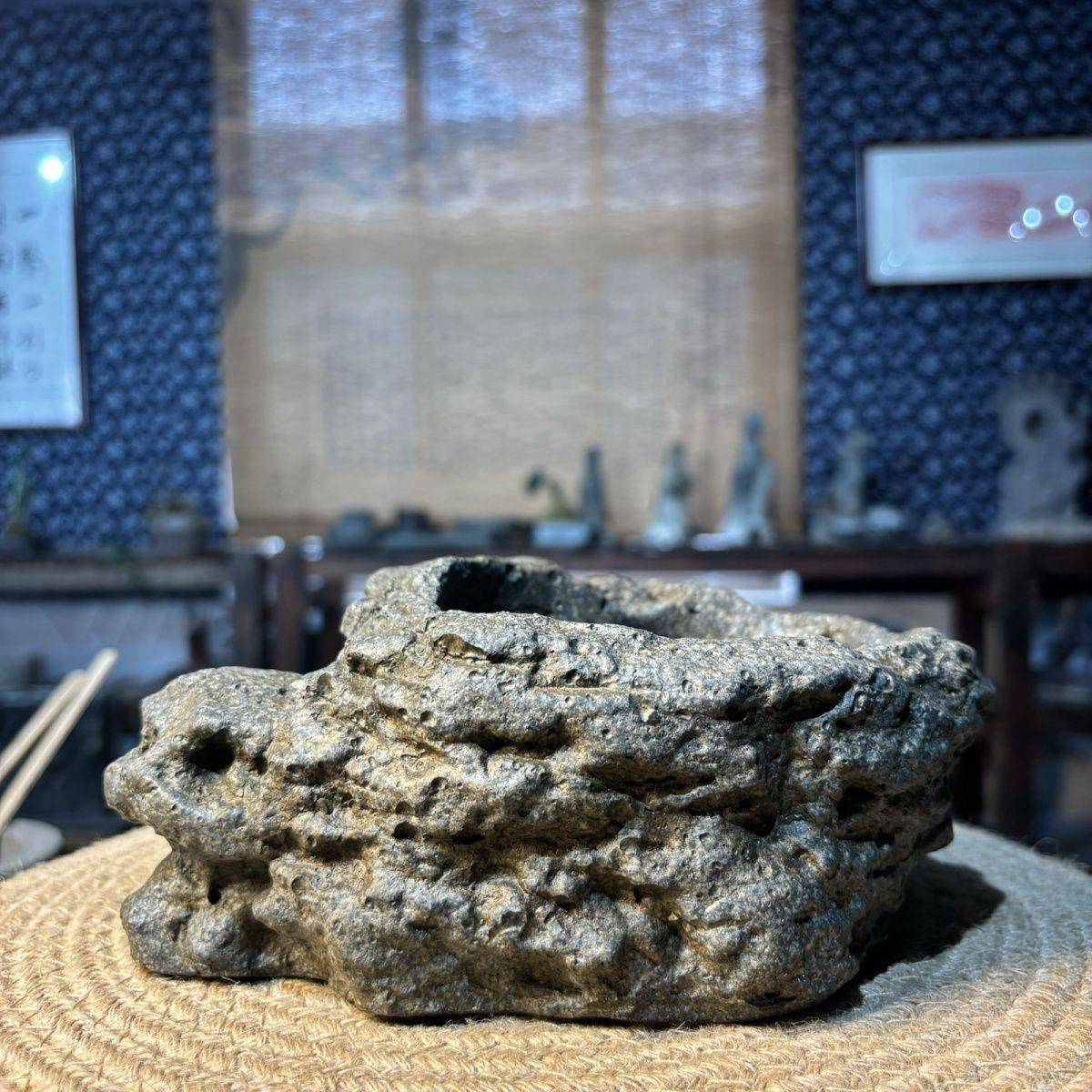 多肉水培青石花盆家居庭院布景桌面石头复古中式无孔仿石头异形花图片
