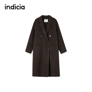 indiciaF2D4DY673C专柜正品标记女装羊绒大衣长款双排扣吊牌3989