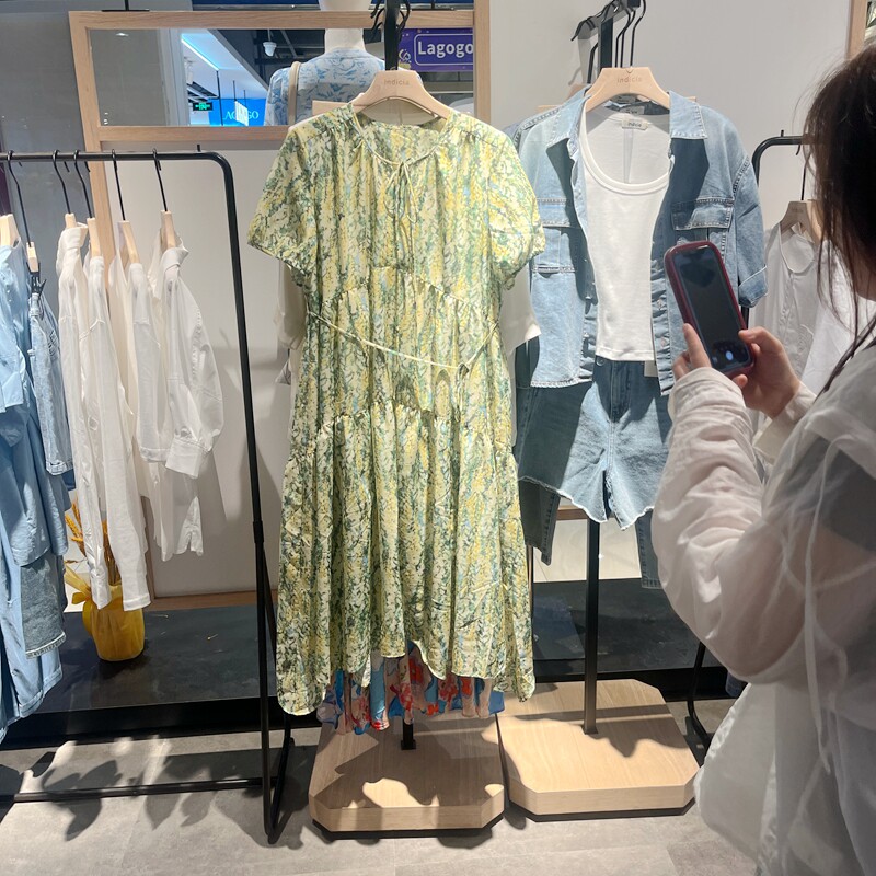 indiciaC6B406LQ112专柜正品标记女装夏碎花连衣绿裙子吊牌价839
