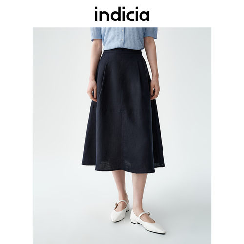 indiciaF2B5QZ168N专柜正品标记女装慵懒通勤百搭亚麻半裙吊牌639