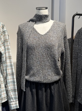 indiciaF2D4MS722C专柜正品标记女装简约飘带设计毛衫吊牌价799