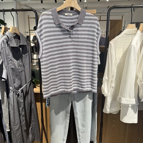 indiciaF2B5ZZ216N专柜正品标记女无袖条纹简约经典polo衫吊牌499