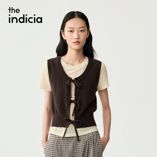 indiciaF2C5BX405C专柜正品标记女装绵羊毛针织背心吊牌价499