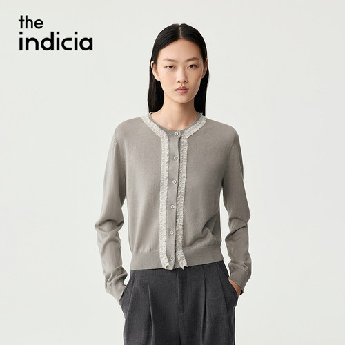 indiciaF2C5KS313C专柜正品标记女装花边复古圆领开衫吊牌价689