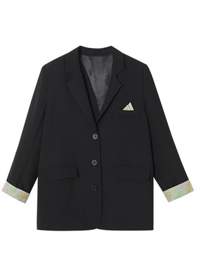 indicia标记时尚女装休闲西装宽松黑色百搭外套D3A201XZ123