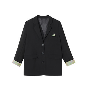 indicia标记时尚女装休闲西装宽松黑色百搭外套D3A201XZ123