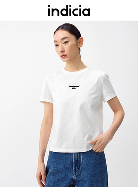 indicia白色T恤上衣短袖薄款圆领淑女5A302TX046