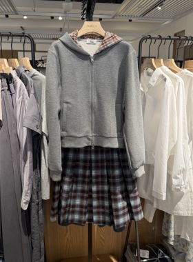 indiciatheL2D5WT254专柜正品标记女装格纹拼接连帽卫衣吊牌价699