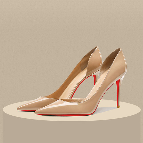 红底高跟鞋裸色职业尖头细跟单鞋