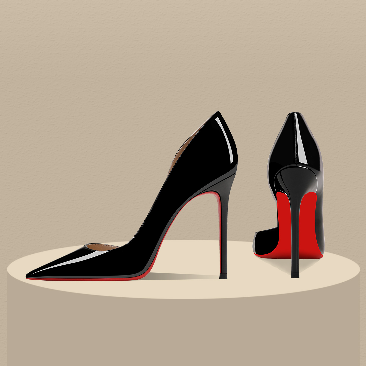 黑色高跟鞋侧空红底职业漆皮单鞋