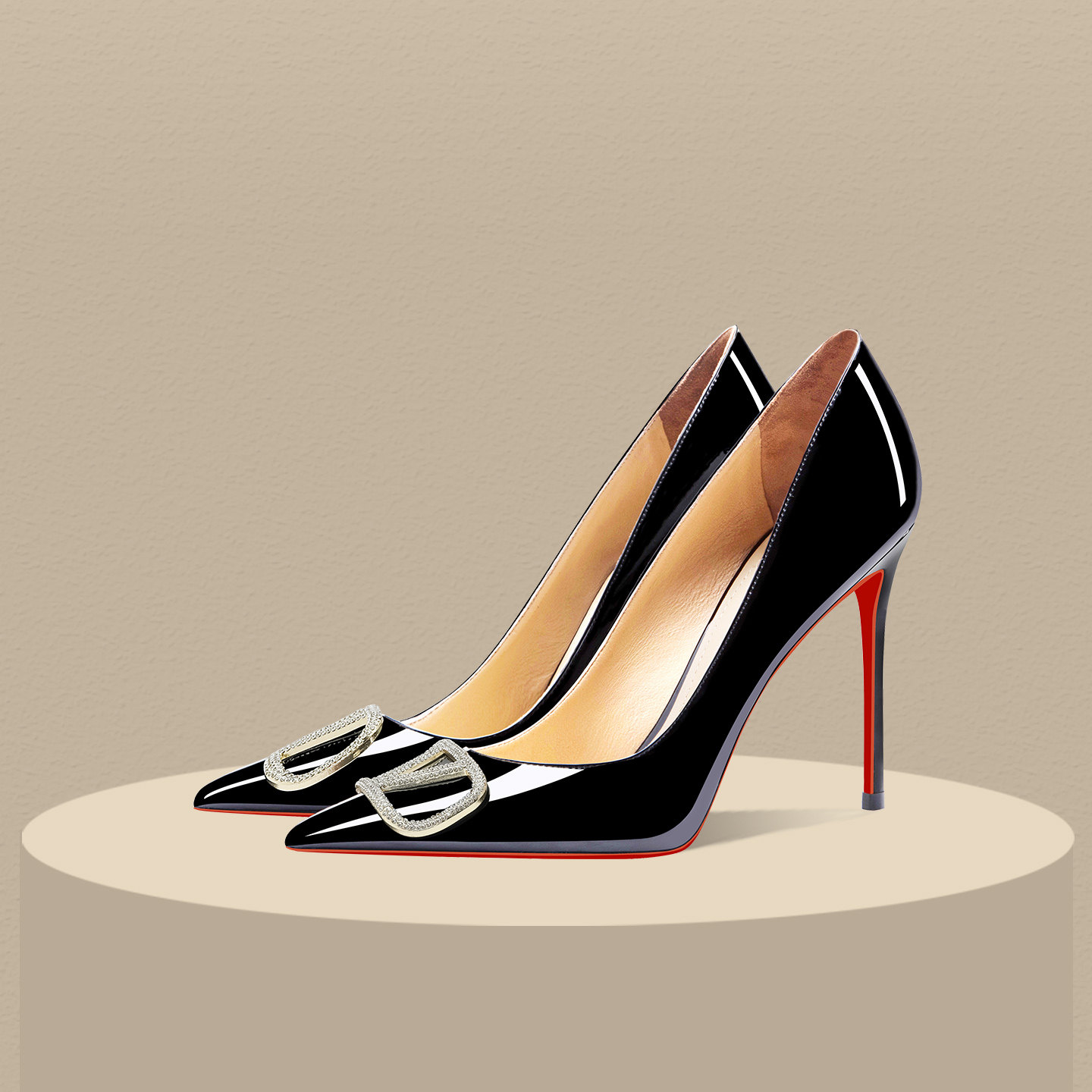 2026新款水钻红底高跟鞋黑色性感气质漆皮V扣V家尖头浅口细跟单鞋