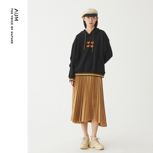 AUM噢姆宽松黑色连帽宽松卫衣女上衣