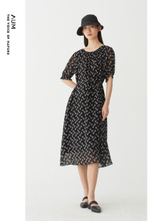 AUM噢姆夏季 收腰连衣裙 真丝碎花裙子气质法式