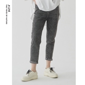 修身 AUM噢姆秋季 直筒休闲女噢姆秋深灰色牛仔裤