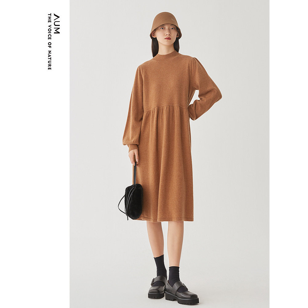 【会员价1449元】AUM噢姆冬季深咖色半高领a字羊绒针织连衣裙,女装/女士精品,连衣裙,淘宝优惠券,粉丝福利购,淘宝优惠卷