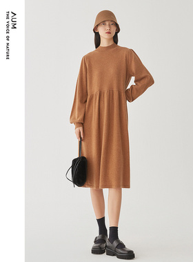 【会员价1449元】AUM噢姆冬季深咖色半高领a字羊绒针织连衣裙