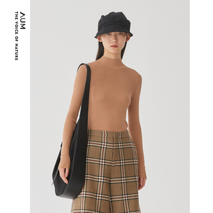 AUM噢姆冬季咖色休闲女款紧身高领毛针织衫暖色长袖女款上衣