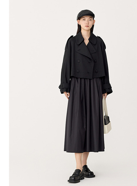 【会员价724元】AUM噢姆春季黑色弹力廓形工装短风衣外套