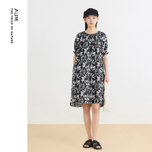 【FaFa裙】黑色桑蚕丝特色花稿设计一衣多穿度假女式连衣裙