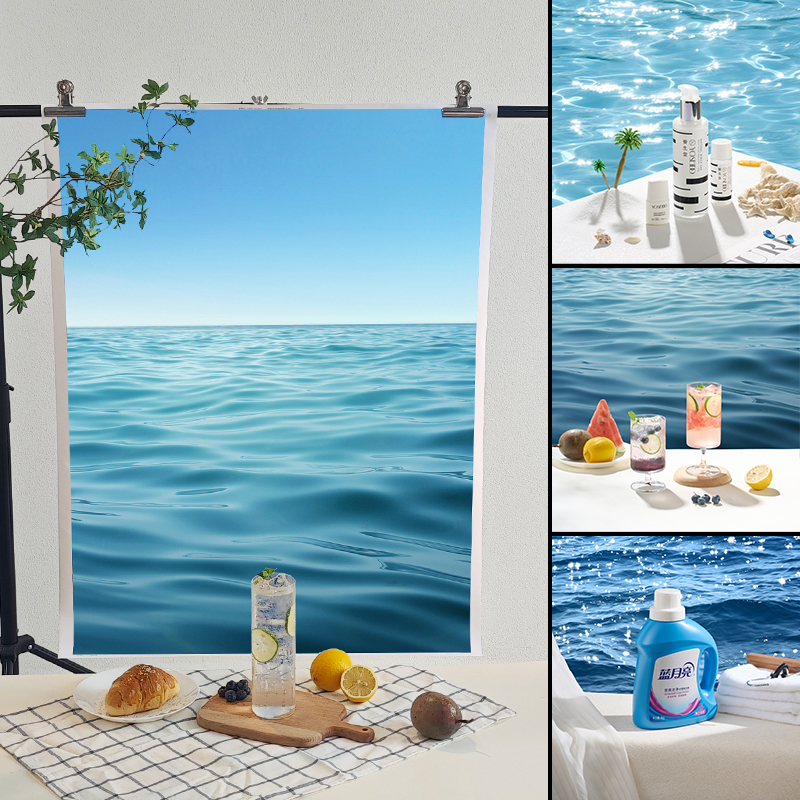 海面拍照背景布大尺寸水波纹蓝天3D立体效果摄影拍摄道具人像直播