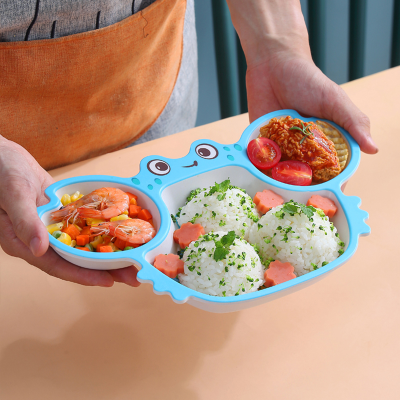 卡通可爱螃蟹宝宝分格餐盘家用竹纤维儿童餐具防摔吃饭碗勺叉套装