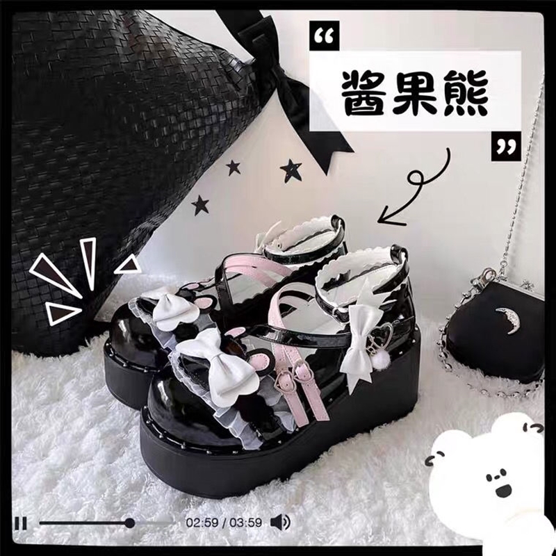 原创lolita酱果熊日系甜美洛丽塔jk小皮鞋可爱圆头lo鞋玛丽珍女鞋