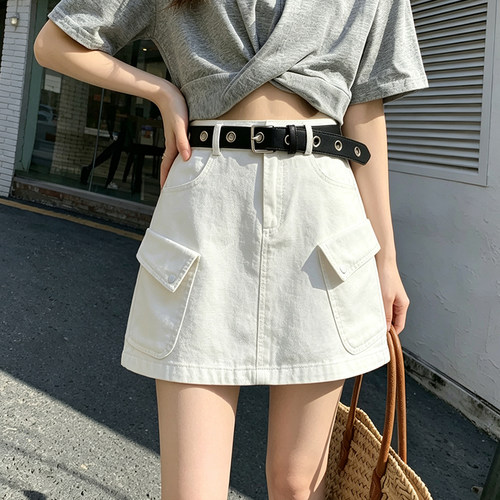 美式复古高级洗水牛仔短裙女春夏洋气包臀辣妹A字半身裙ins
