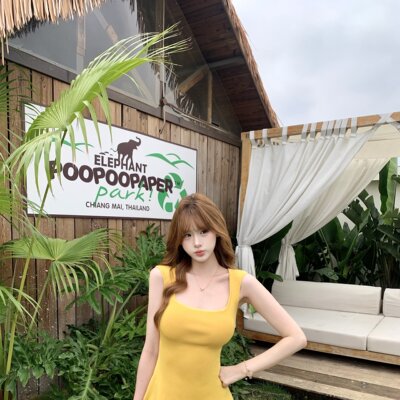 实拍 黄色纯欲风U领连衣裙修身显瘦甜辣掐腰裙子