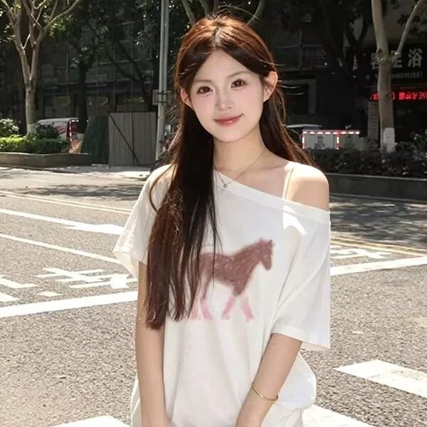 40支纯棉220克92棉8氨纶斜领一字肩露肩短袖T恤女