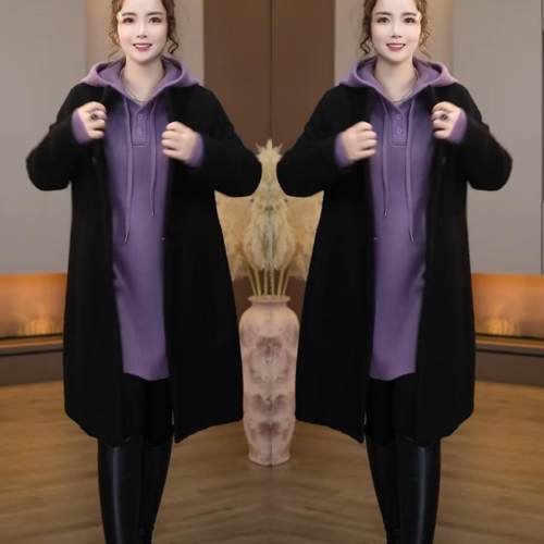 中长款宽松中长款外套连帽连衣裙