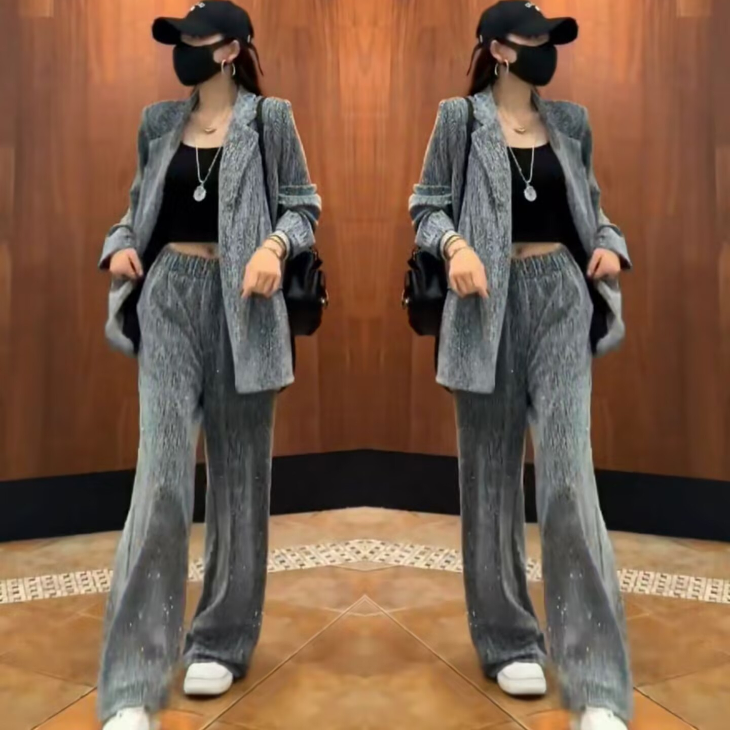 慵懒风时尚西服套装女2025春秋新款休闲宽松西服外套阔腿裤两件套