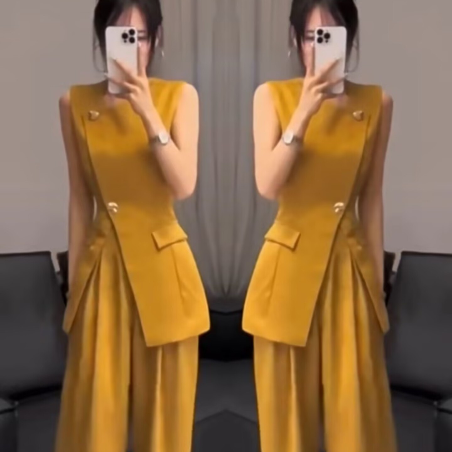 网红爆款时尚套装女2025夏季新款高级感气质无袖上衣阔腿裤两件套