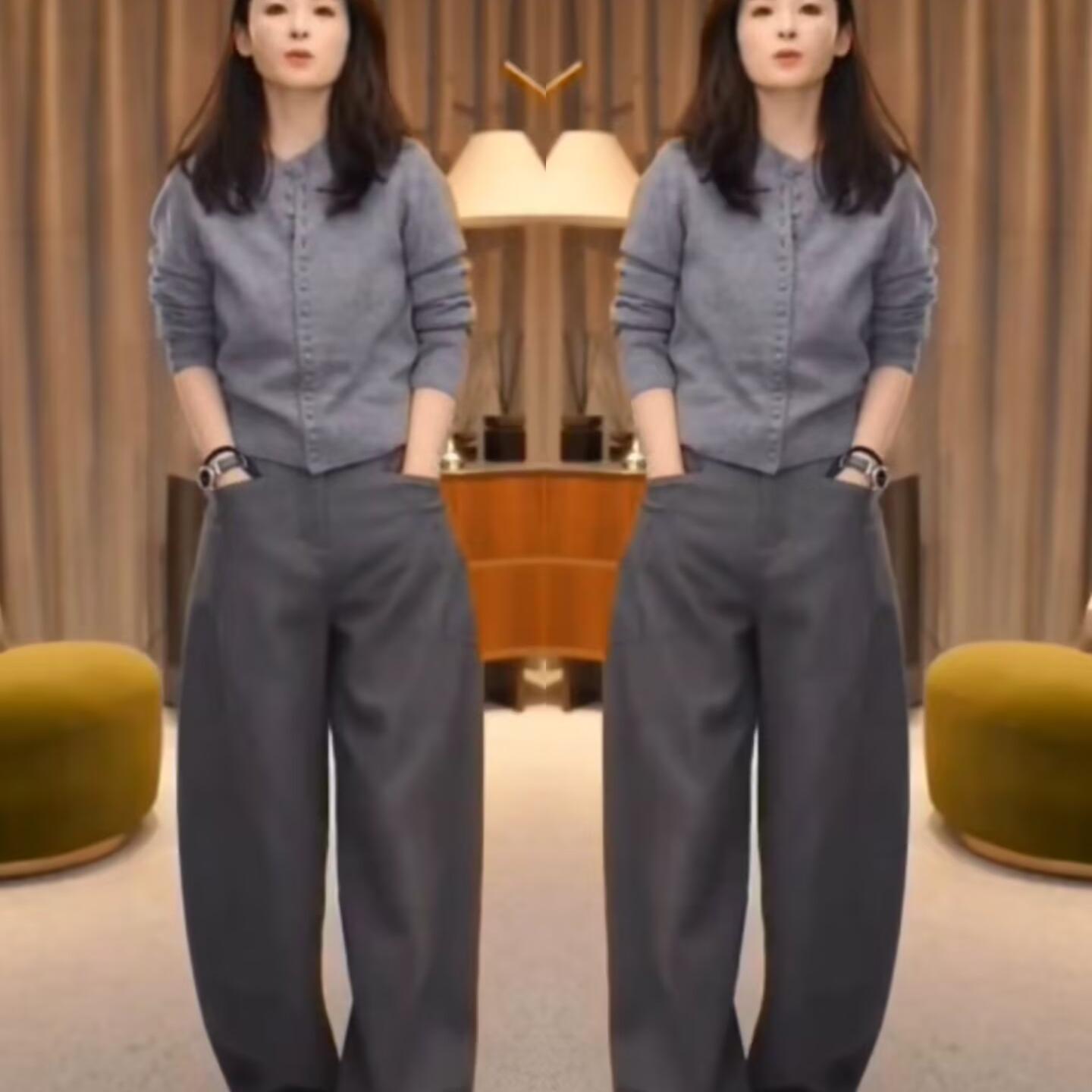 简约单排扣显瘦上衣高腰阔腿裤