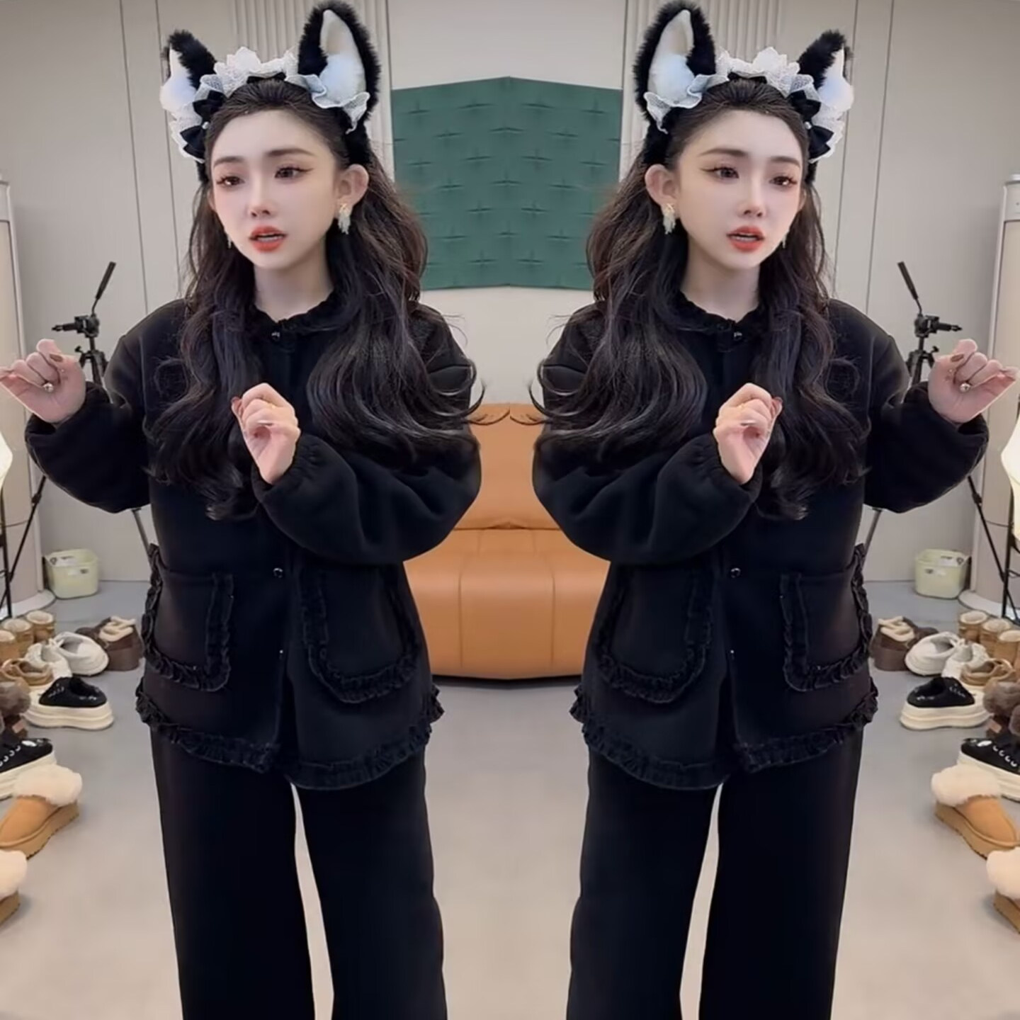 花边领加绒加厚上衣裤子