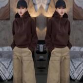 女洋气连帽短款 休闲套装 套头卫衣 工装 两件套 2026春秋新款 裤 时尚